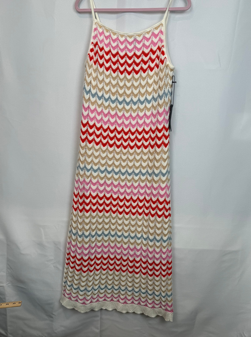 Rachel Zoe Womens Size XL Crochet Knit Chevron Maxi Dress Multicolor Boho Resort